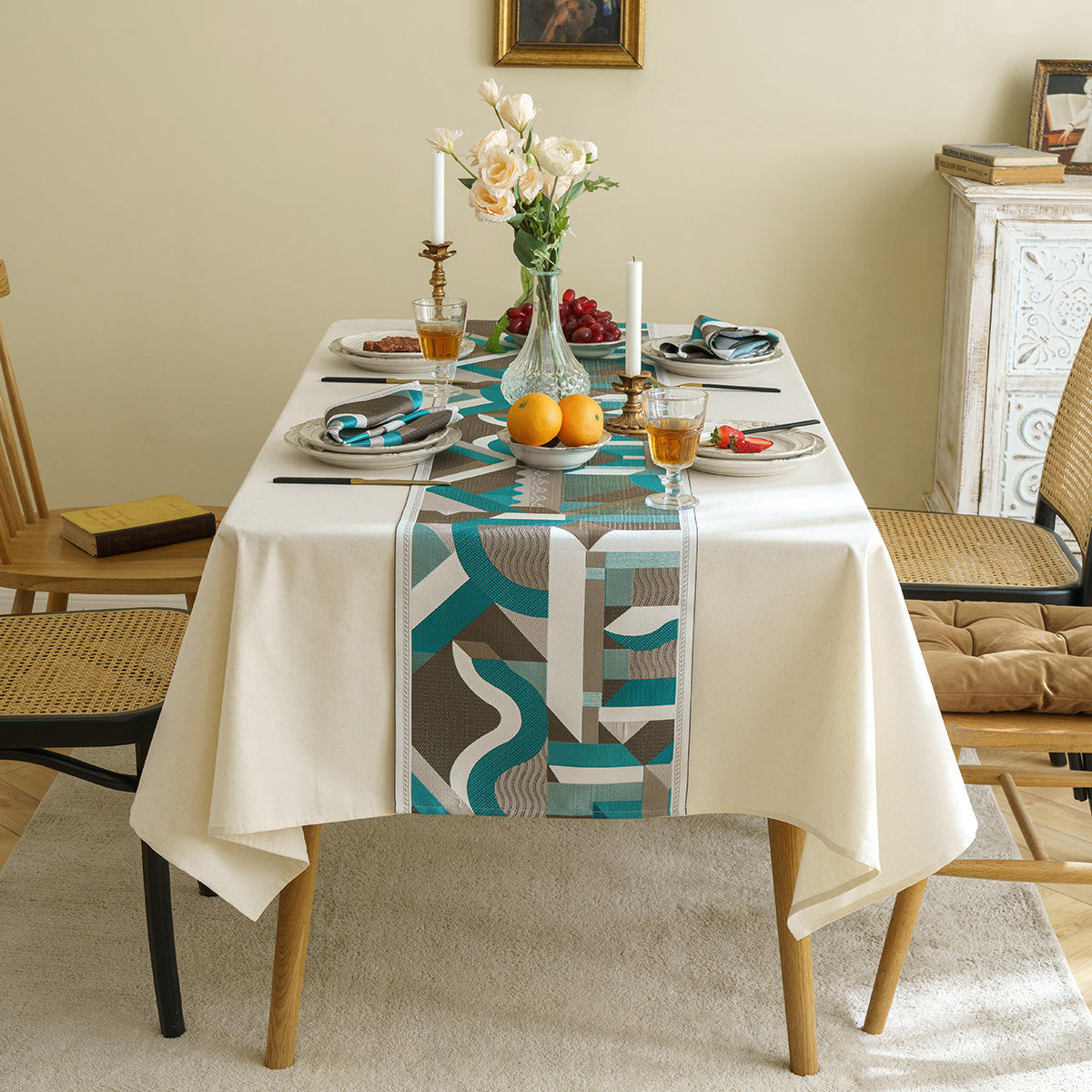 跨境桌旗北欧ins风格子茶席布艺盖巾桌布茶桌几·布长条茶旗