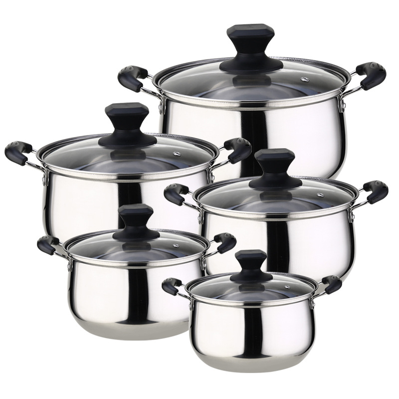 Hz264 Stainless Steel Pot Set Multi-Functional Dual-Sided Stockpot American Mouth Arc Pot Five-Piece Set Stove Wholesale