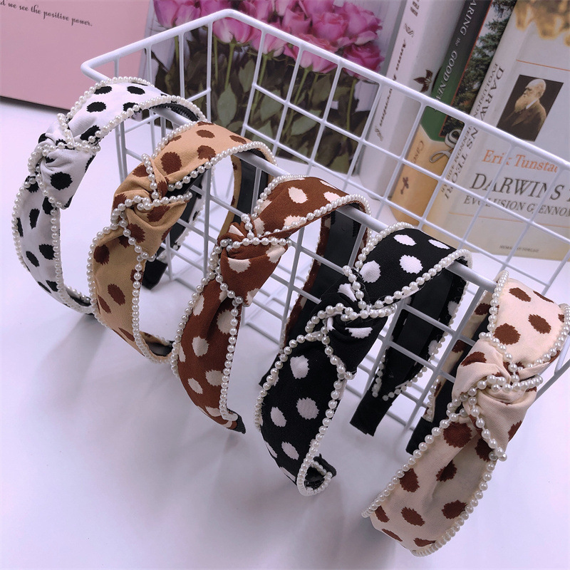 新品韩版双边珍珠打结发箍带齿宽边头扣洗脸压发夹2元店货源