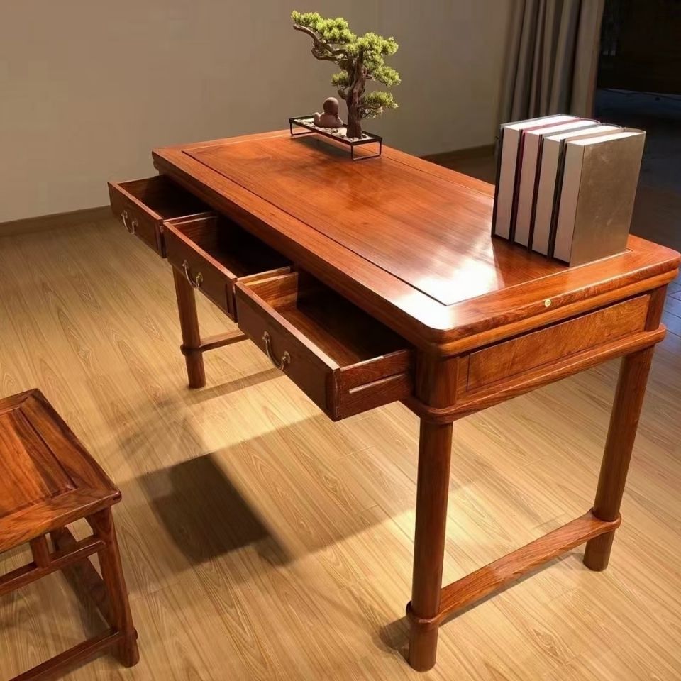 红木书桌实木新中式写字桌刺猬紫檀木办公桌电脑家用书法桌书画桌