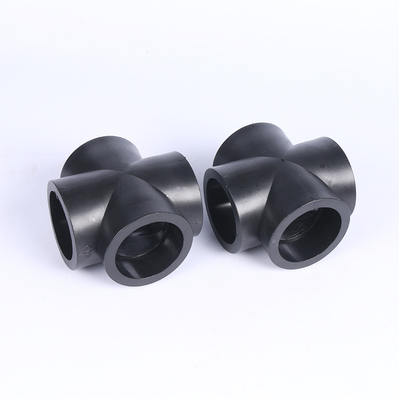 批发承插式pe等径正四通 pe给水管件管道配件 dn20 25 63水管接头