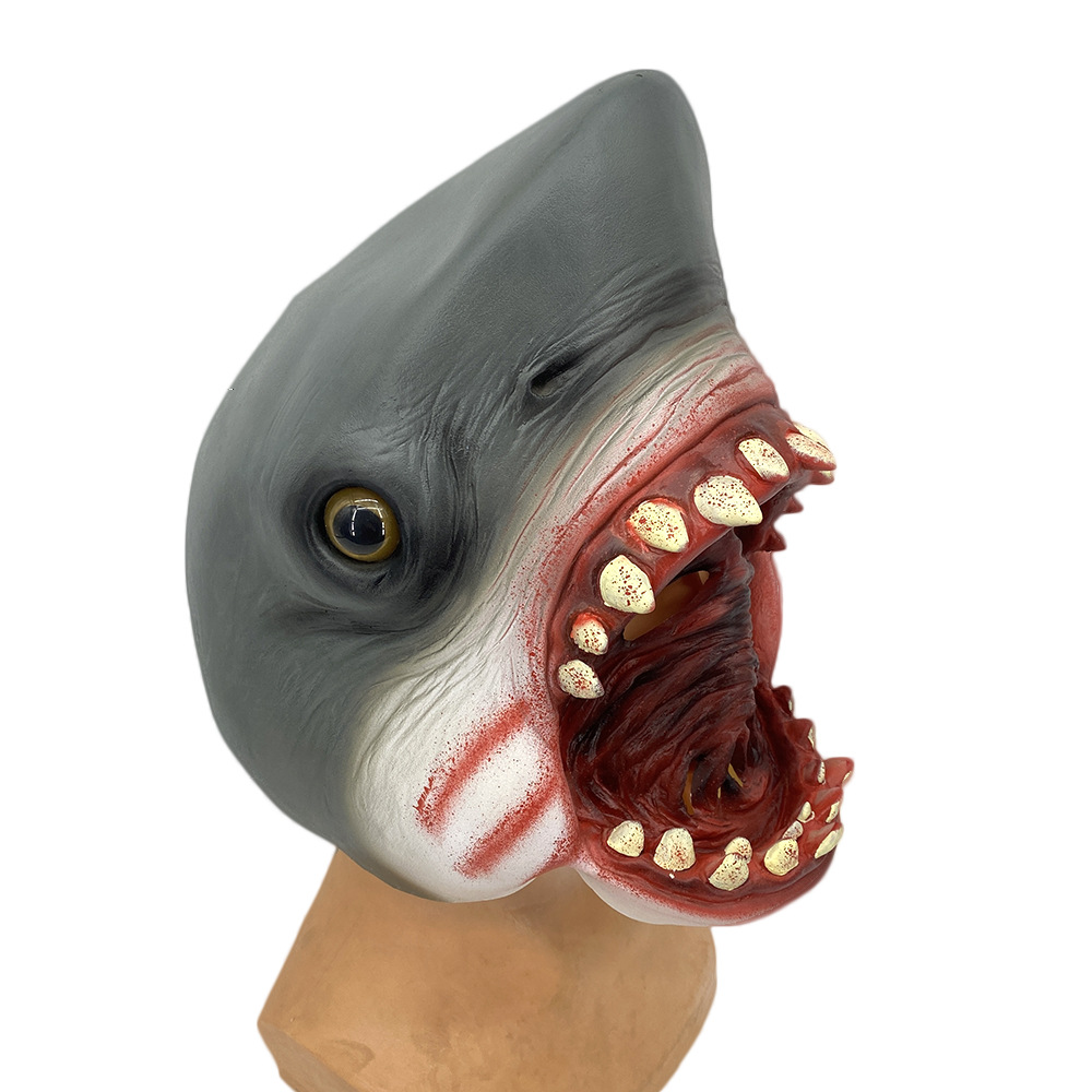 独立站化妆舞会派对恐怖鲨鱼乳胶面具巨齿鲨鲨鱼头套动物面具玩具