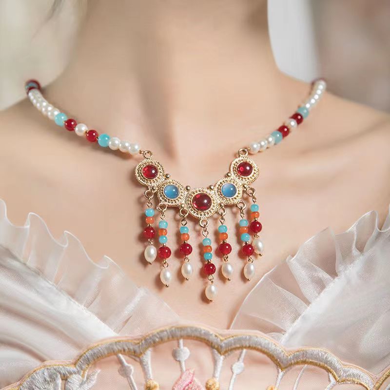 汉服配饰项链古典旗袍吊坠古风女复古宫廷短款璎珞项圈-阿里巴巴