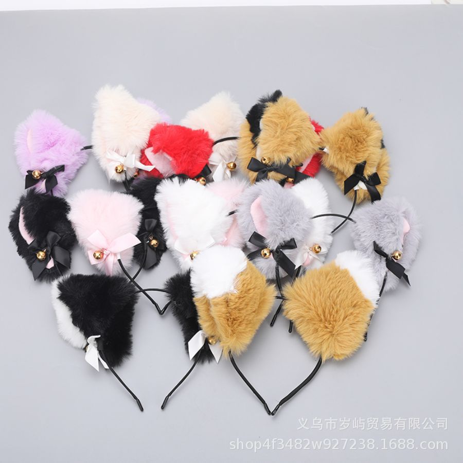 可爱毛绒猫耳朵发箍 cos狐狸猫耳朵性感发箍 响铃蝴蝶结毛毛头饰