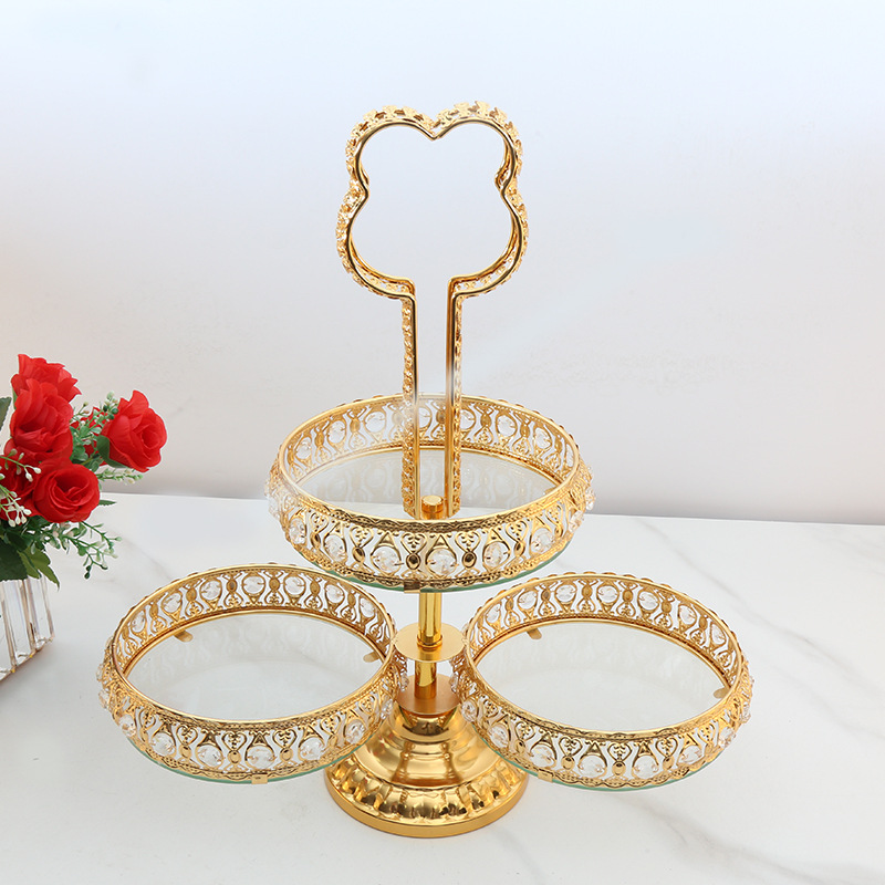 European-Style Fruit Plate Three-Layer Snack Stand Wedding Cake Plate Fruit Plate Two-Layer Light Luxury Cake Stand Golden Dessert Stand