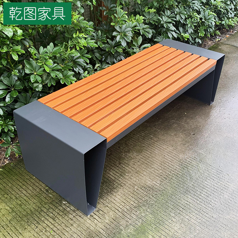 户外不锈钢公园坐凳金属靠背公园椅镀锌三角防腐实木长椅塑木长凳