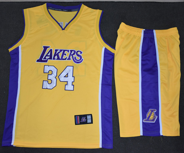 湖人队34号奥尼尔v领圆领 大码 球衣套装大胖子篮球服
