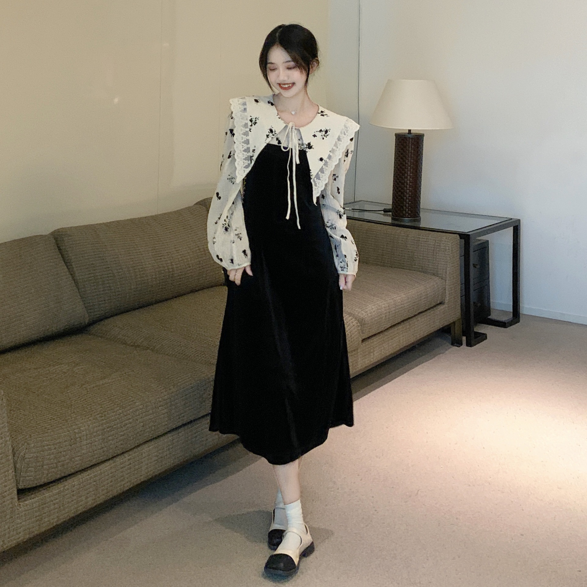 韩版复古真丝连衣裙