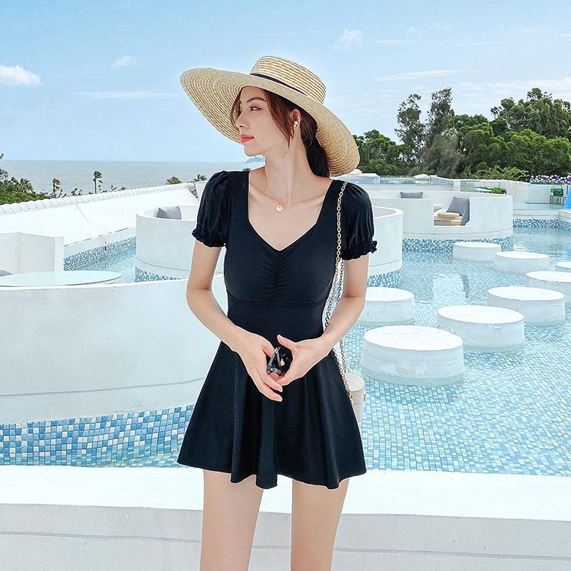 2021 New One-Piece Swimsuit Women's Conservative Cover Belly Thin Slim-Fit Korean Ins Super Fairy Student Skirt Hollow Clothes
