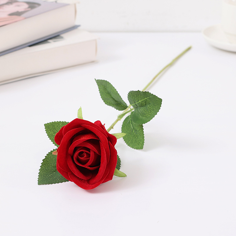 Artificial Rose Flannel Feel Fake Flower Furnishings Wedding Celebration Decoration Valentine's Day Bouquet Red Rose Artificial Flower