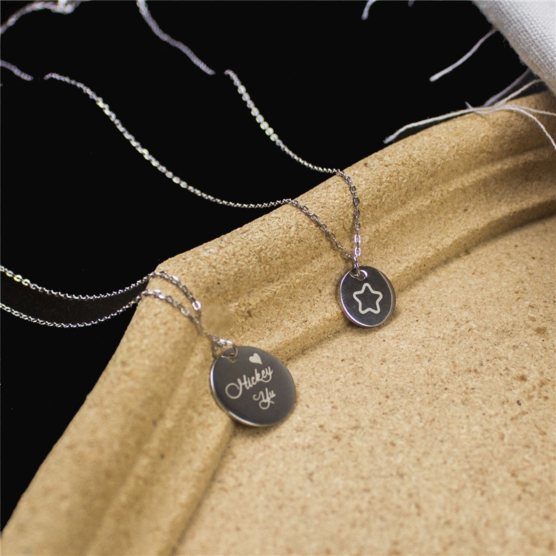 情侣项链圆牌925纯银diy送男女友简约个性名字刻字生日礼物