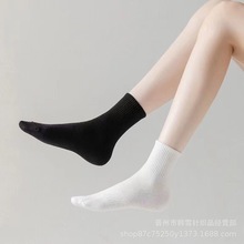 运动袜中筒男女同款纯色透气吸汗运动袜黑白色韩版学生百搭棉袜