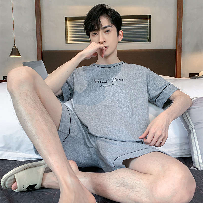 Yanzhixiang Summer New Men's Pajamas Knitted Cotton Short-Sleeved Shorts Casual and Comfortable Loose Men's Homewear Suit