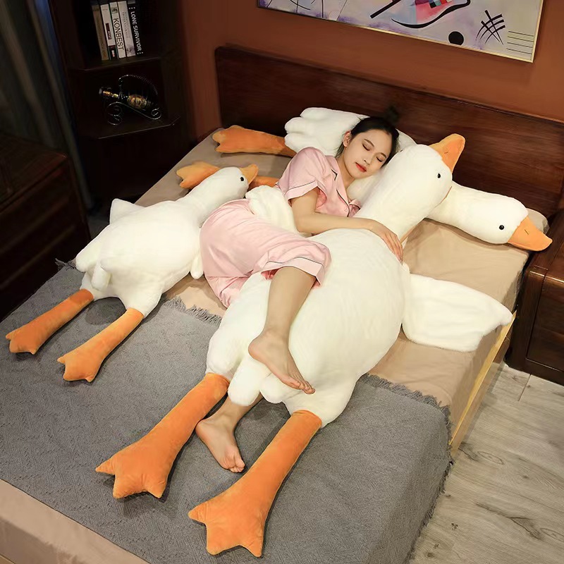 Internet Celebrity Sand Carving Duck Big White Geese Plush Toy Doll Dehaired Angora Big White Geese Long Sleeping Pillow Birthday Gift