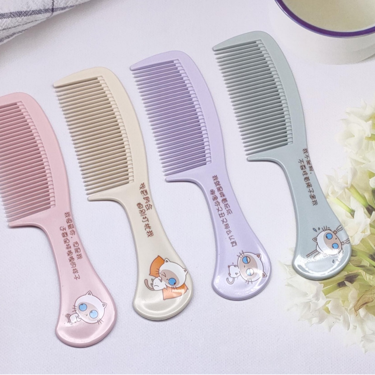 Factory Wholesale New Cartoon Plastic Tail Comb Set Color Comb Home Daily Pick Hair Long Tail Couple Combs