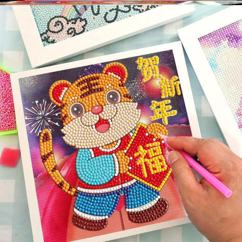 春节新年老虎喜庆diy材料包新年春节虎年手工贴画宝石钻石画儿童