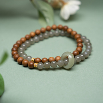 印度索尔老山檀香跑环双圈手串男女款手持跑环和田玉碧玉手链饰品