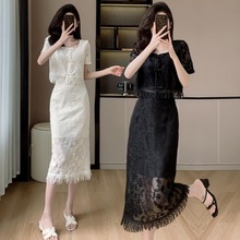 新中式套装裙夏季新款小香风气质名媛半身裙流苏蕾丝两件套连衣裙