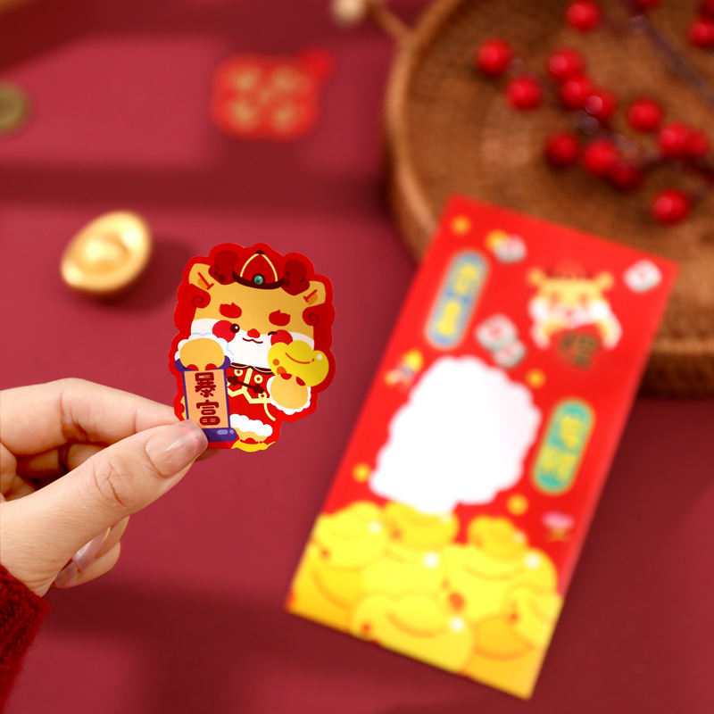 Creative Red Packet Year of the Dragon 2024 New Year Adhesive Sticker Small Red Envelope Cartoon New Year Gift Seal Red Pocket for Lucky Money