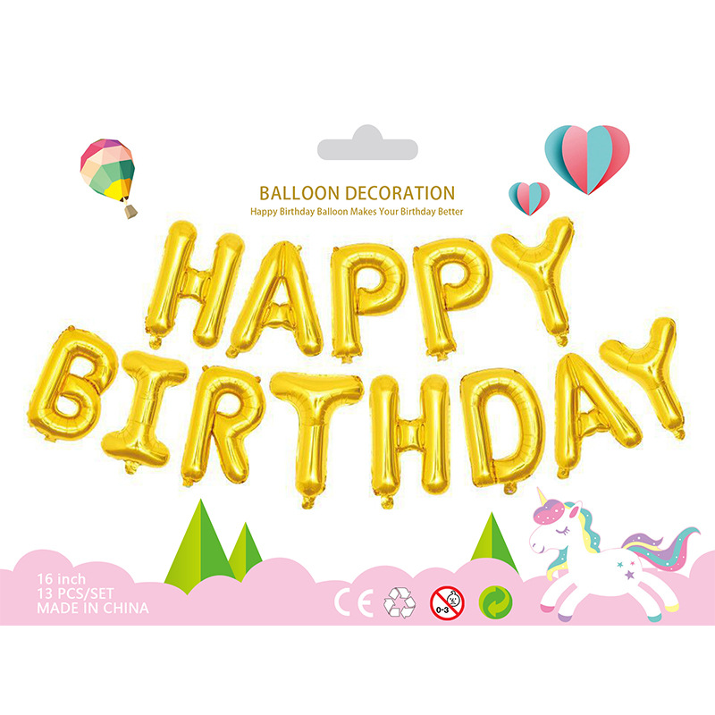 American Version 16-Inch Aluminum Balloon Party Birthday Balloon Happy Birthday Letter Balloon Set Wholesale