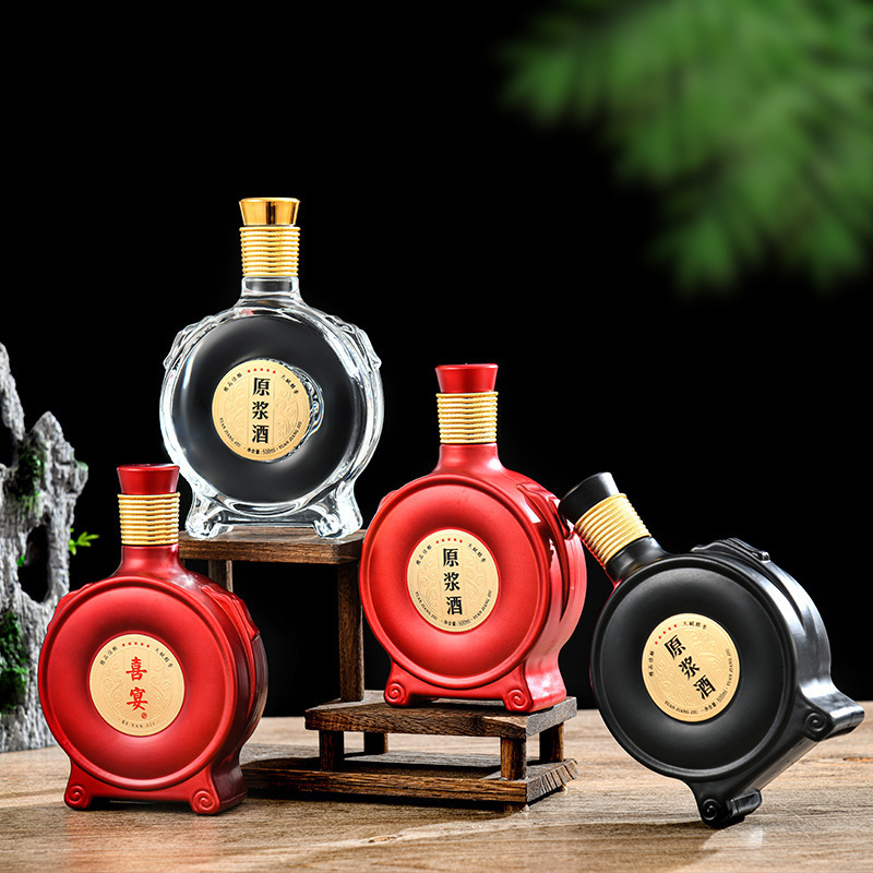 高档一斤装密封空酒瓶套装礼盒酒瓶酒坛喷涂烤花玻璃白酒瓶