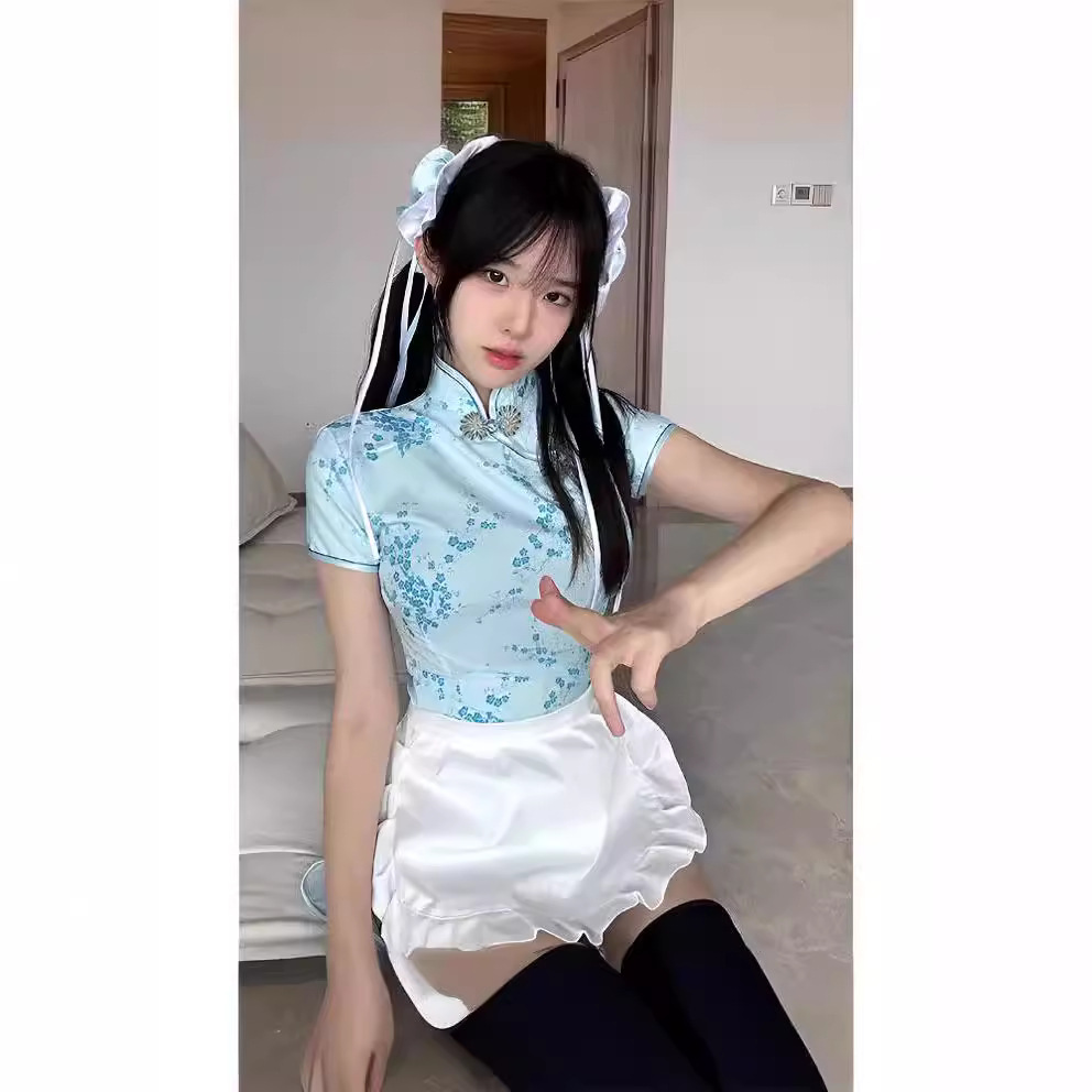中华娘旗袍围裙连衣裙女仆装两件套女仆日系复古裙子短裙夏季可爱