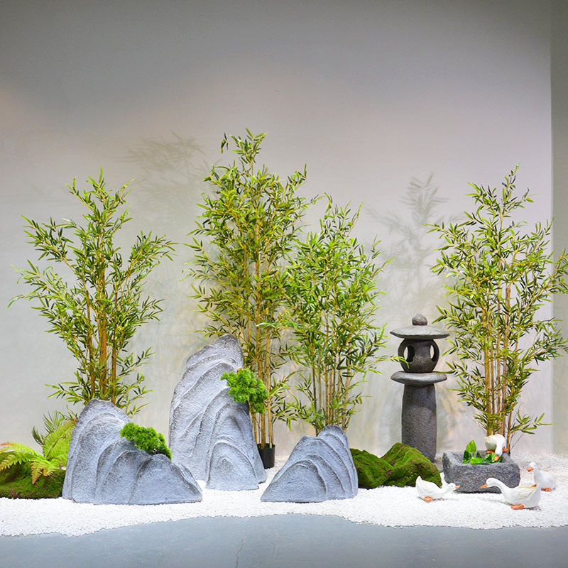 现代中式仿真竹子禅意空间景观设计毛竹盆景样板房售楼处摆件