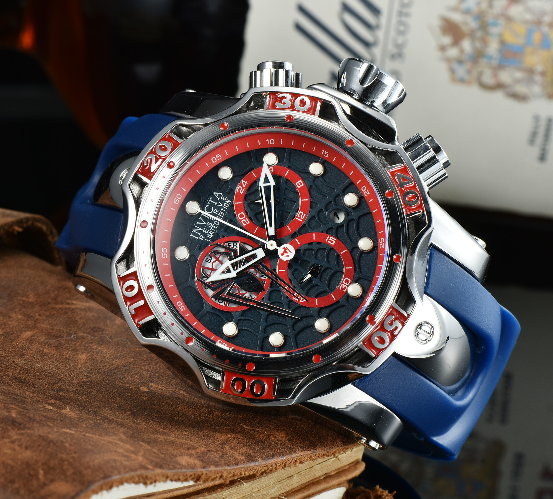 个现货新款速卖通外贸劳牌奢侈时尚手表迪通水鬼日历男士石英手表