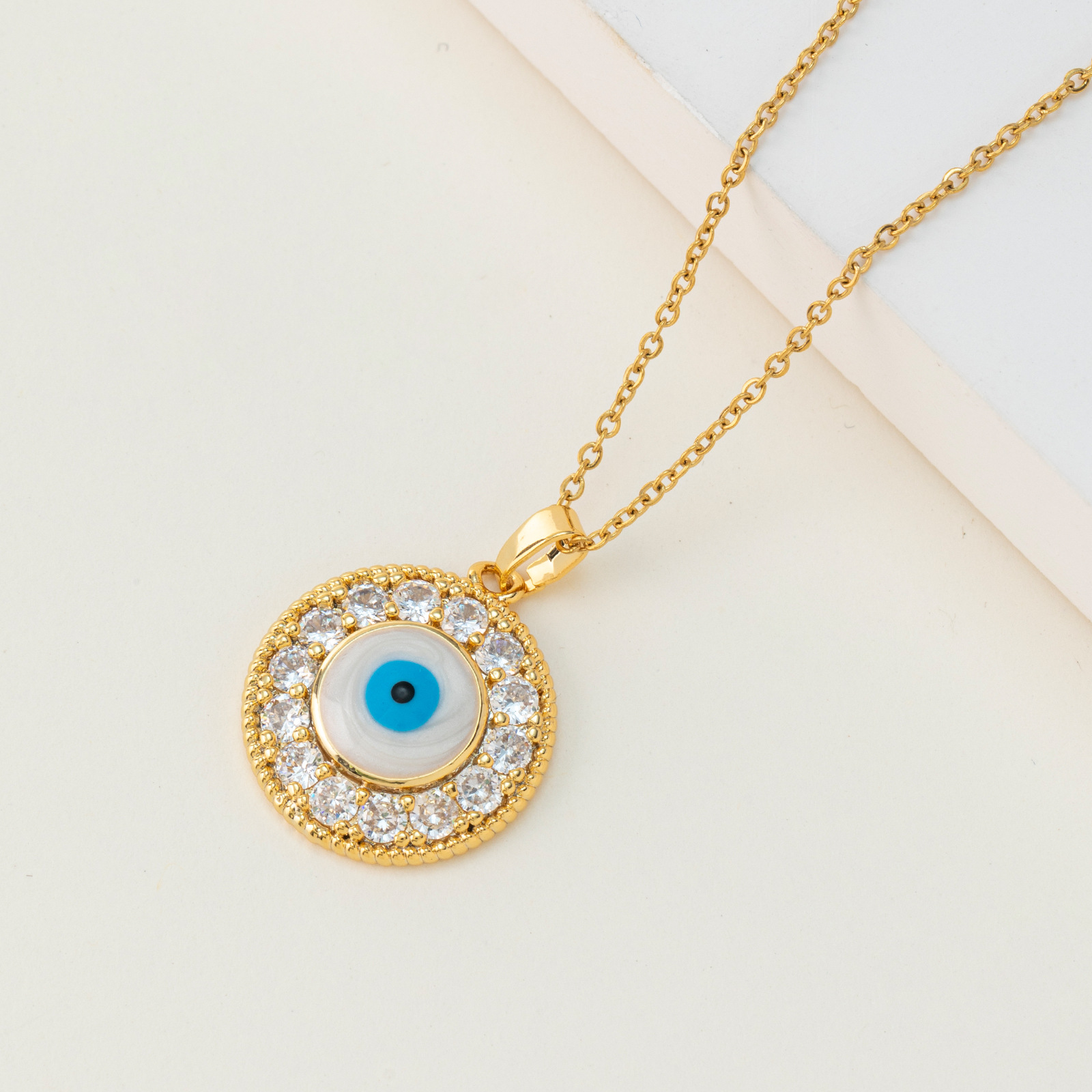 Cross-Border European and American New Arrival Hot Sale Evil Eye Pendant Necklace Turkey Zircon Blue Eye Stainless Steel Ornament