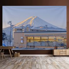 富士山下背景布房间卧室装饰墙布宿舍布置挂布直播布挂布