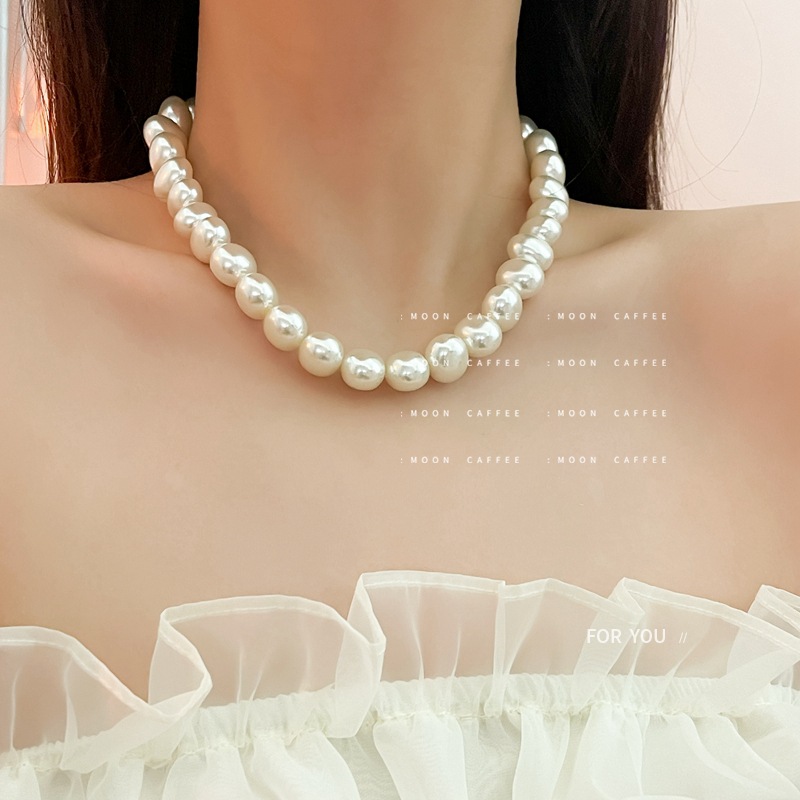法式椭圆大珍珠串珠质感项链复古港风气质百搭休闲锁骨链网红颈链