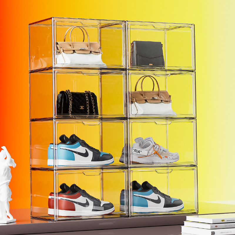 全透明加厚翻盖磁吸抽屉式球鞋展示收纳神器省空间防尘置物展示柜
