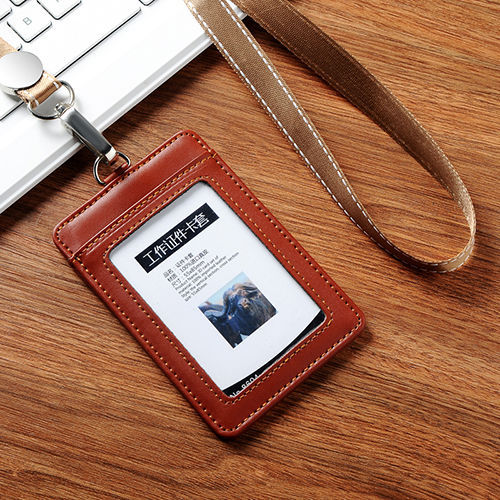 真皮证件套胸牌挂牌厂牌门禁公交卡套带挂绳学生证件工牌卡套定制