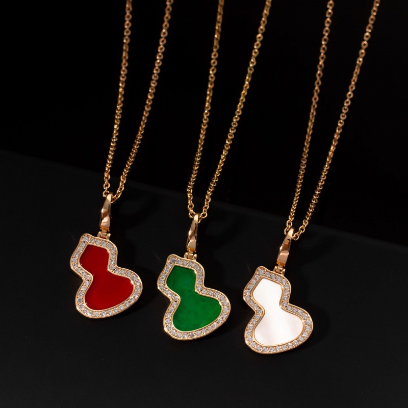 v金wulu项链大号吊坠幸运麒麟葫芦红玉髓白贝母项链镶钻百搭气质