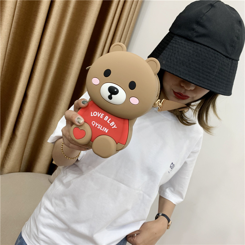 Cartoon Small Bag Women's Bag New Cute Silicone Little Bear Pattern Bag Casual Phone Chain Shoulder Messenger Bag Silicone Bag