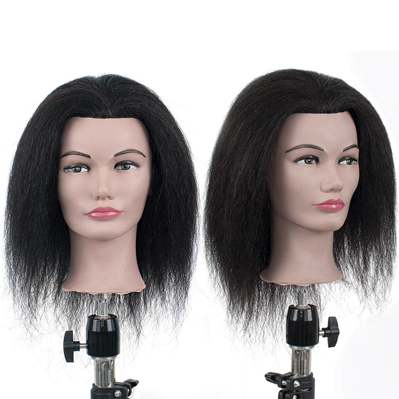 跨境头模假人头黑色皮肤真人发可烫染模特头辫发造型教习头