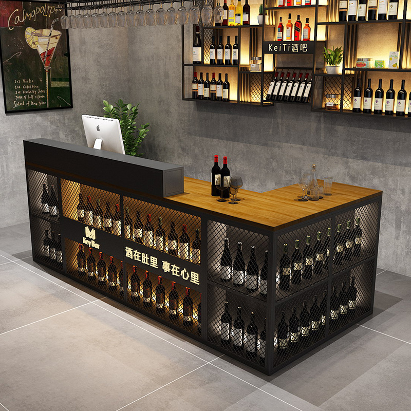 美式酒吧铁艺吧台柜台 咖啡厅网咖前台转角柜餐厅复古创意收银台