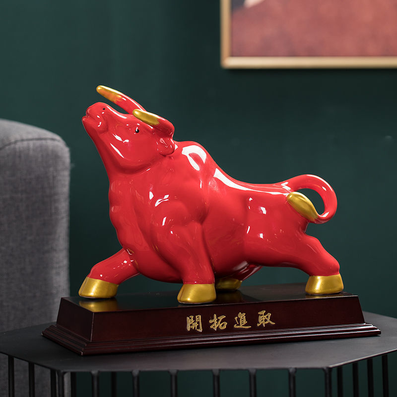 招财牛摆件2021牛年吉祥物创意陶瓷存钱罐收银台店铺生肖牛摆件
