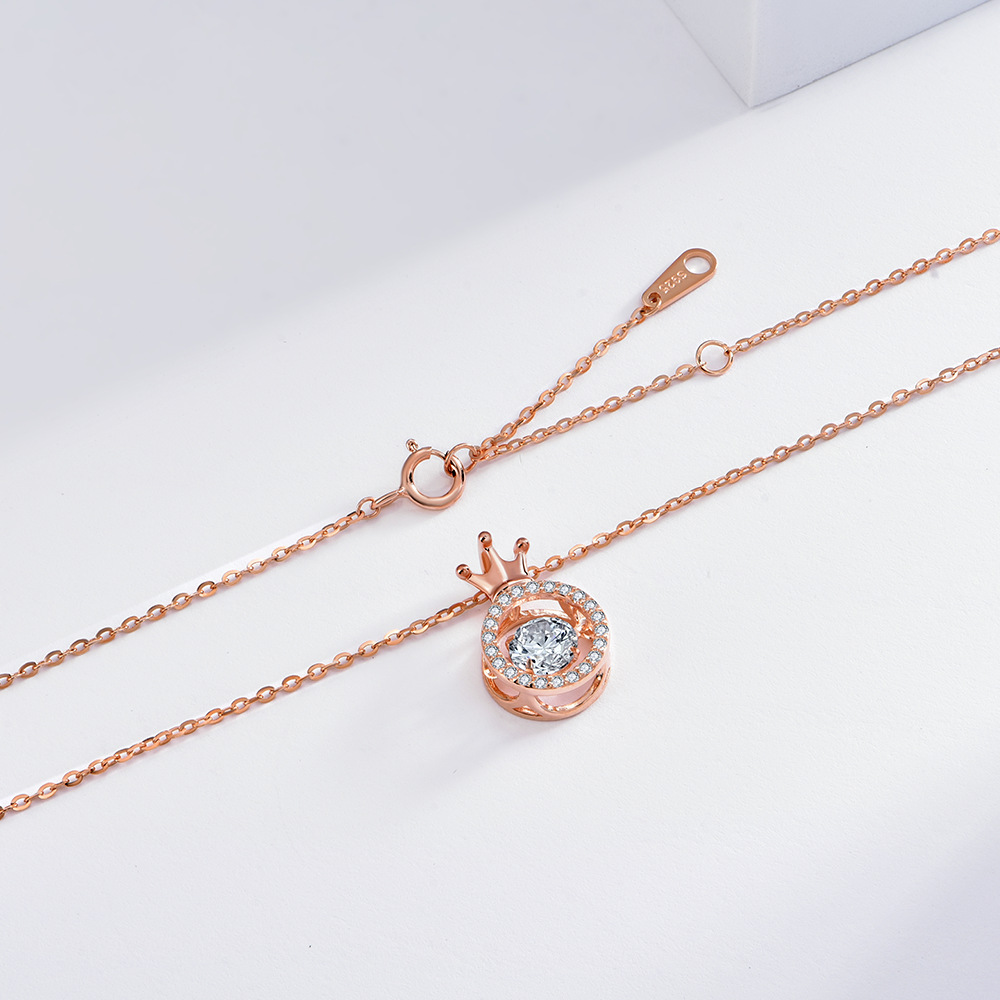 项链女小众设计感饰品s925银皇冠锁骨链灵动之心首饰网红爆款项链-阿