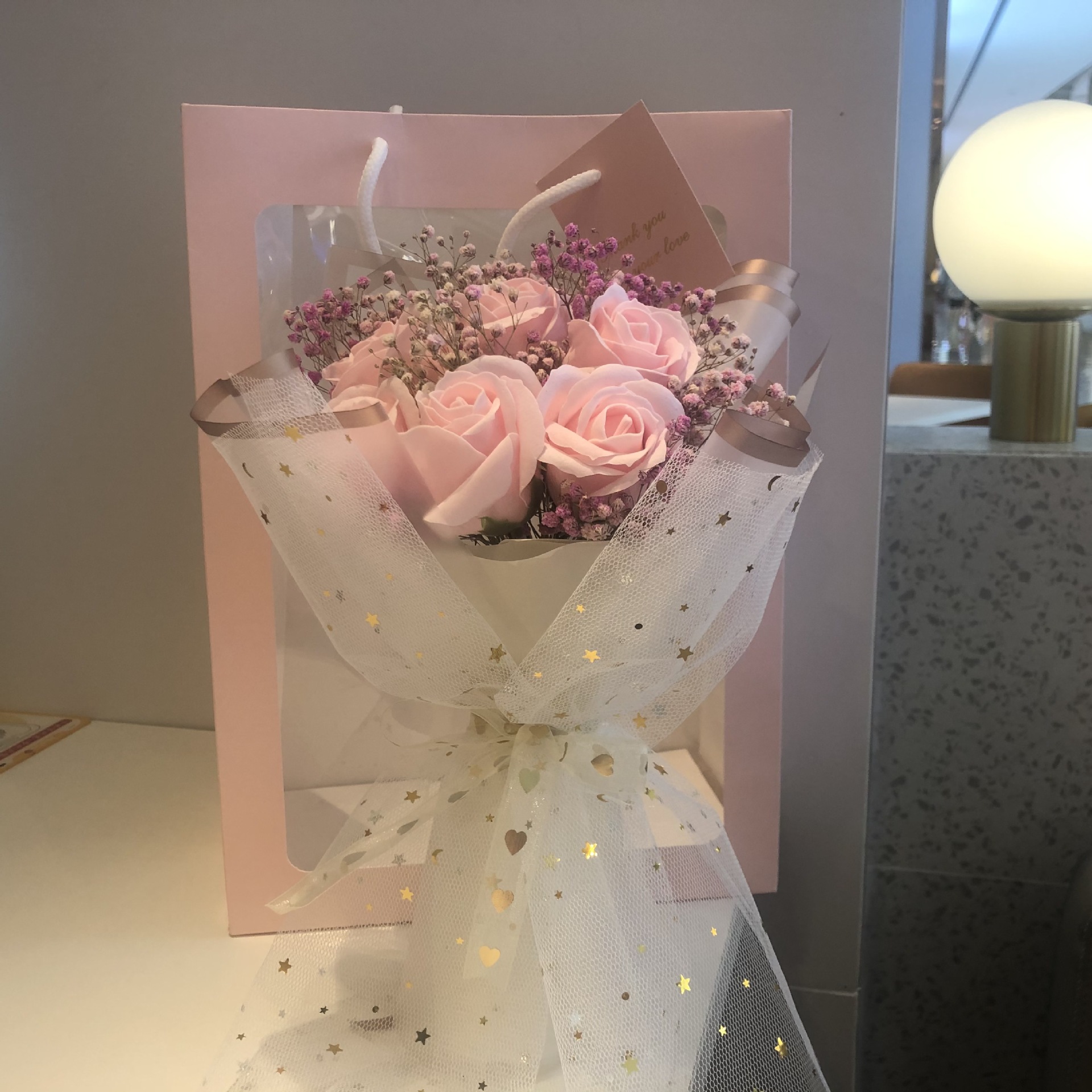 干花花束满天星玫瑰香皂花礼盒送女朋友生日礼物网红仿真花花束