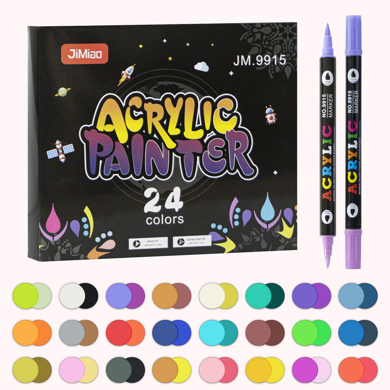 Double-Headed Two-Color Acrylic Marker Pen Quick-Drying Waterproof Opaque Color Watercolor Pen Hand-Painted Water-Based Paint Pen Soft Head Art Set