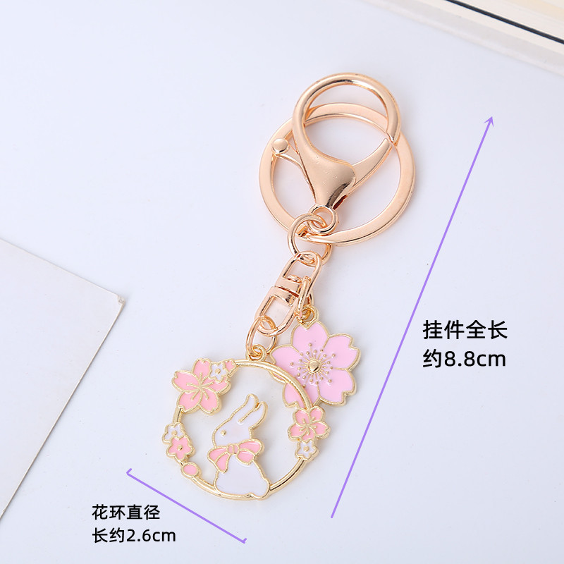 Cute Girl Heart Garland Rabbit Keychain Metal Dripping Oil Cartoon Animal Key Ornament Small Gift Wholesale