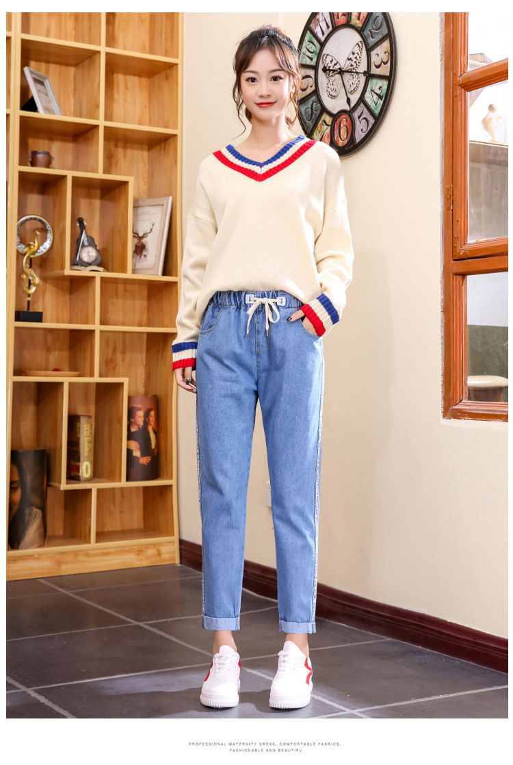 夏季初中高中学生牛仔长裤女生宽松紧带裤子大童休闲装少女直筒裤