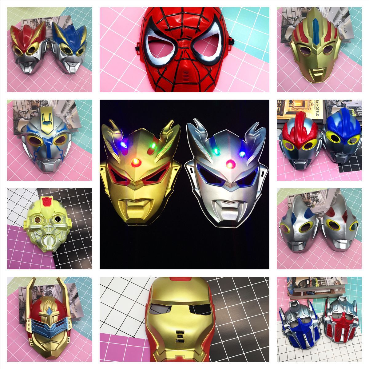 发光儿童卡通奥特曼动漫面具迪加塞罗套装万圣节舞会派对玩具批发