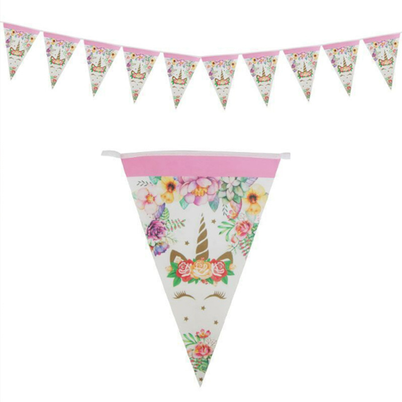 Pink Unicorn Birthday Party Suit Unicorn Horse Children's Birthday Disposable Paper Tray Paper Cup Set Pennant