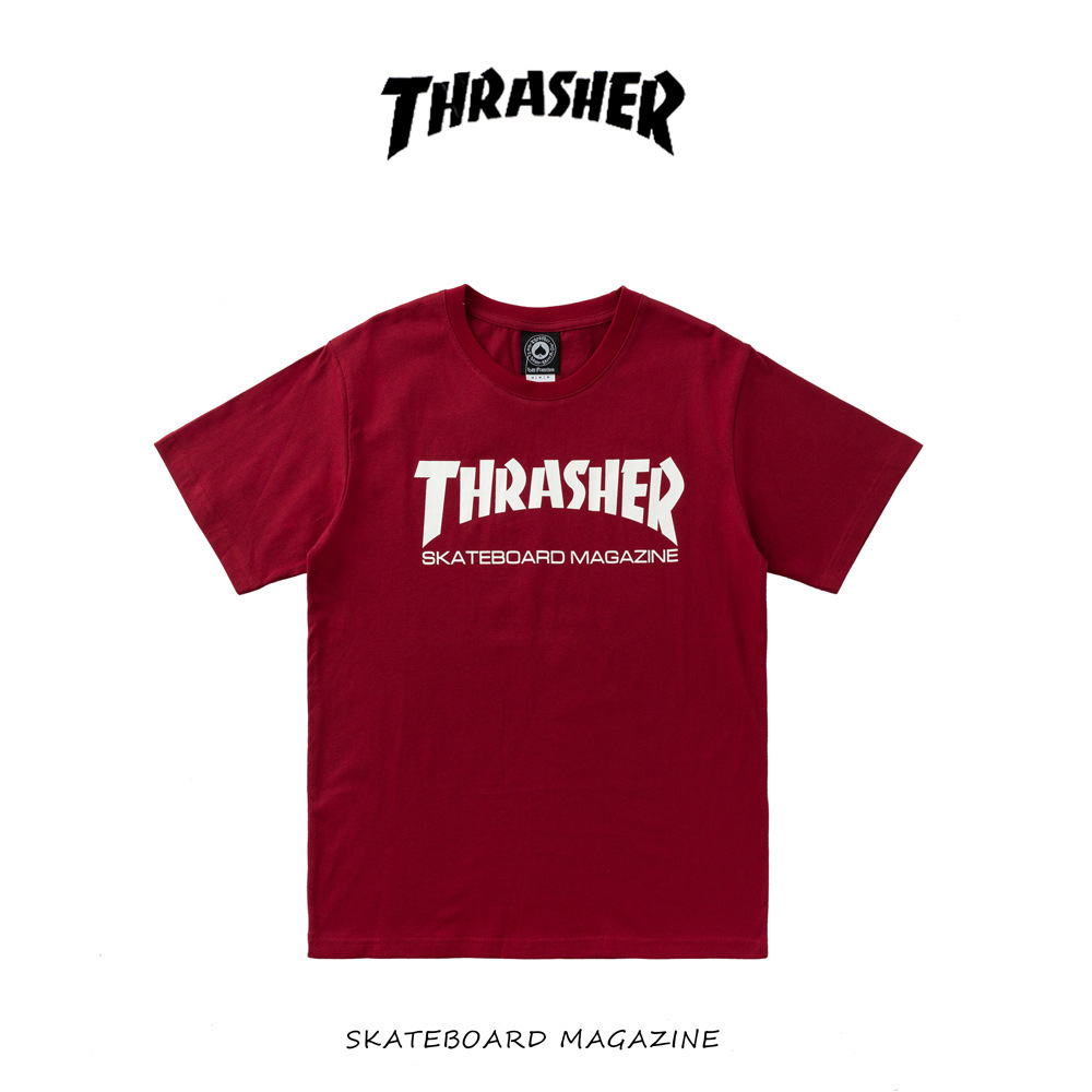 高版本欧美潮牌thrasher基础款字母logo印花男女情侣短袖t恤