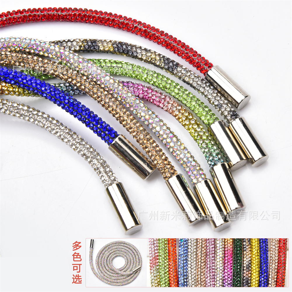 Spot Full Diamond Glass Rhinestone round Tube Clothing Belt Pants Rope Hat Rope DIY Bow Phone Lanyard Fitting