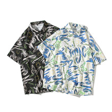 2023男式衬衫夏季夏威夷衬衫 热带植物印花图案短袖休闲宽松T恤