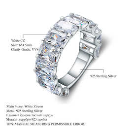 欧美跨境S925纯银戒指5A白锆石璀璨半圈镶石珠宝首饰个性创意戒指