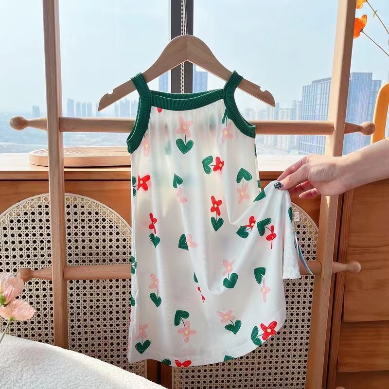 Summer New Girls' Ice Silk Suspender Skirt Girls' Princess Dress Medium and Large Children's Dresses Girls' Baby Nightdress One Piece Dropshipping